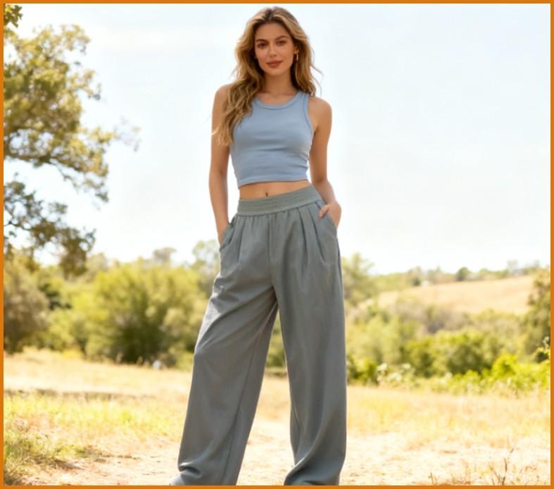 Women'S Elastic High-Waisted Wide Leg Pants - American Retro Loose Straight Lightweight Quick-Dry Breathable Casual Everyday Chic Bottoms