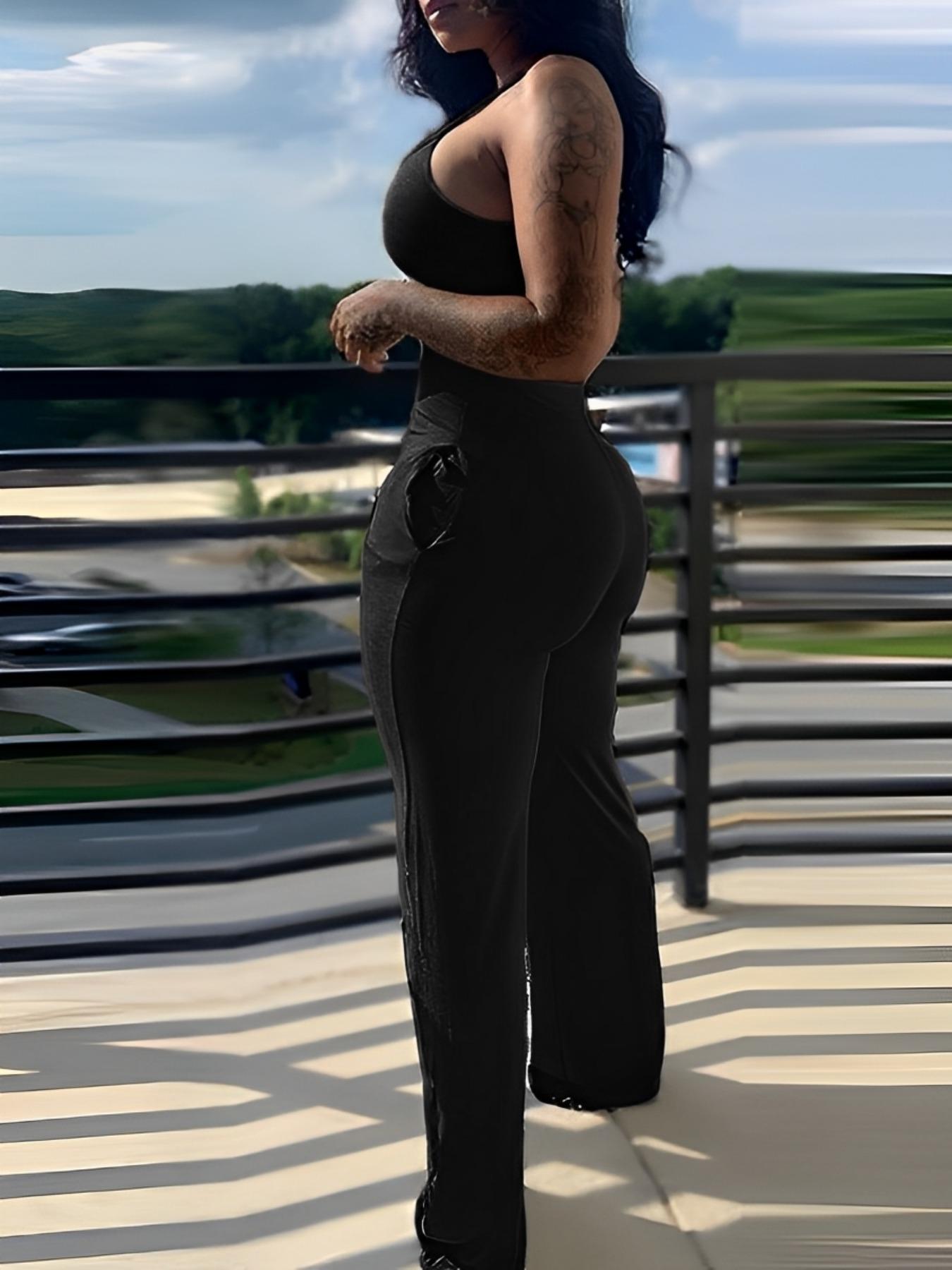 Women's Heart Print Pocket Overall Jumpsuit, Casual Fitted Sleeveless Jumpsuit for Daily Wear, Ladies Clothes for All Seasons