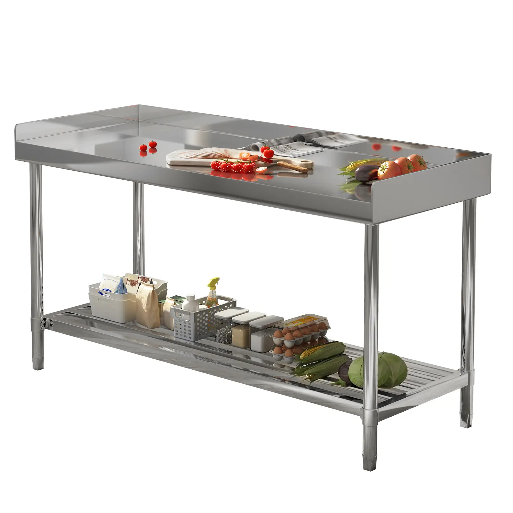 Garvee NSF Commercial Stainless Steel Work Table - 3-Sided Backsplash, Adjustable Undershelf, Heavy-Duty Easy-Clean Food Prep Workstation for Restaurant Kitchen, Hotel or Garage