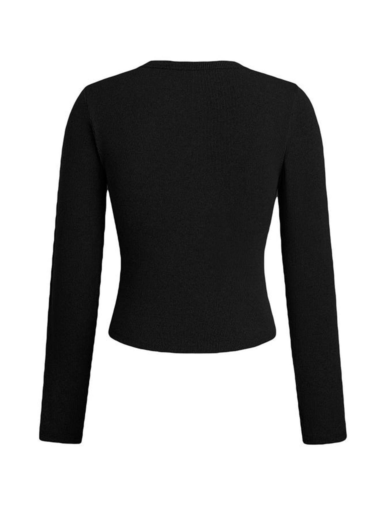 Basic Solid Color Round Neck Button Long Sleeve Slim Top