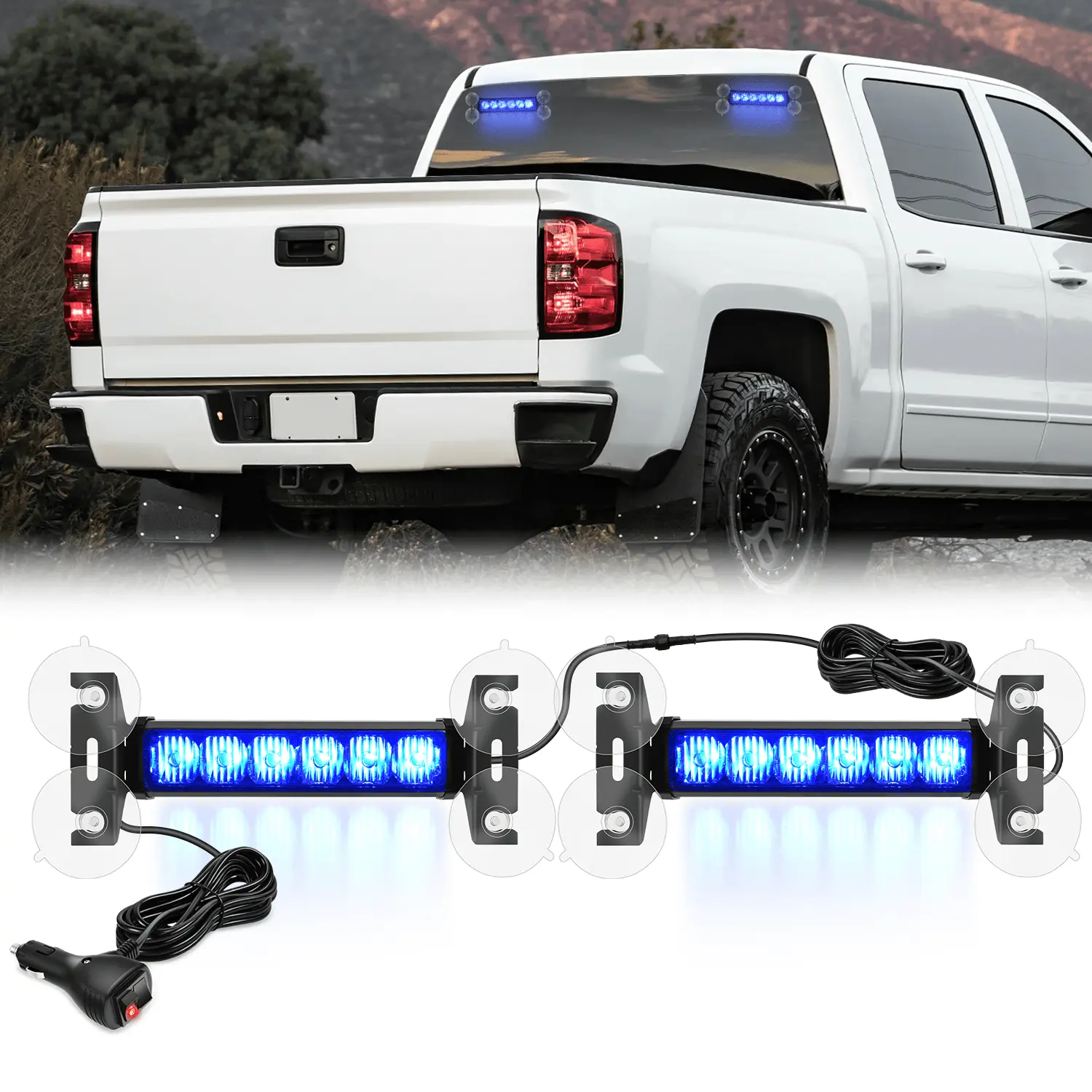 Nilight 12LED Emergency Strobe Traffic Advisor Light Bar 2 in 1 Blue Dash Warning Safety Flashing Lights Front/Rear Windshield Construction Lights for Trucks Cars Plow Police Firefighter Vehicles