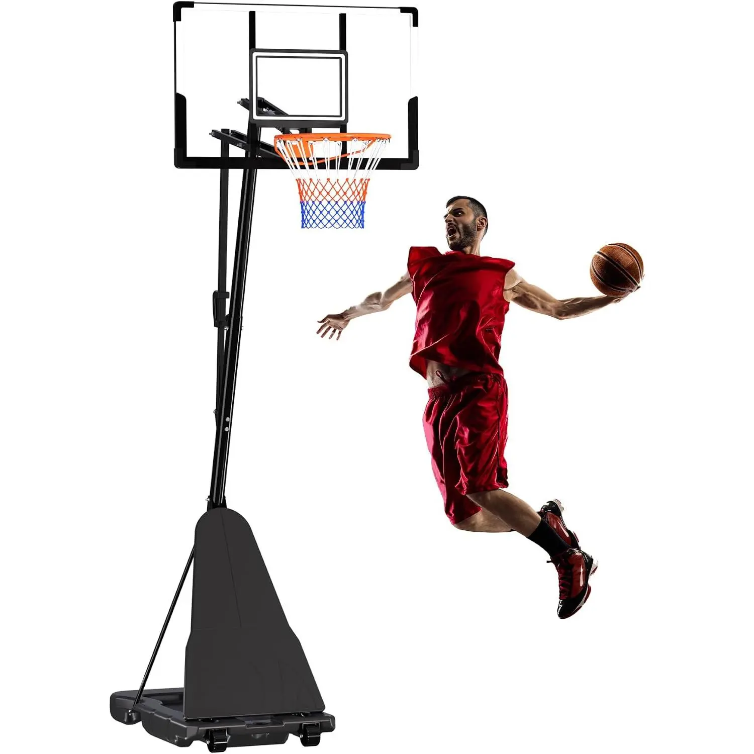 Portable Outdoor Basketball Hoop System with Wheels, 48" Shatterproof Backboard - Adjustable Height Up to 10 ft, Heavy-Duty Steel Stand, Fillable Base - Standard