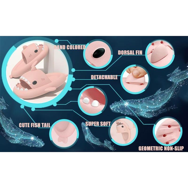 (New)Shark Slides for Women and Kid Novelty Pillow Slippers Open Toe Shark Sandals Cushioned Cloud Slides