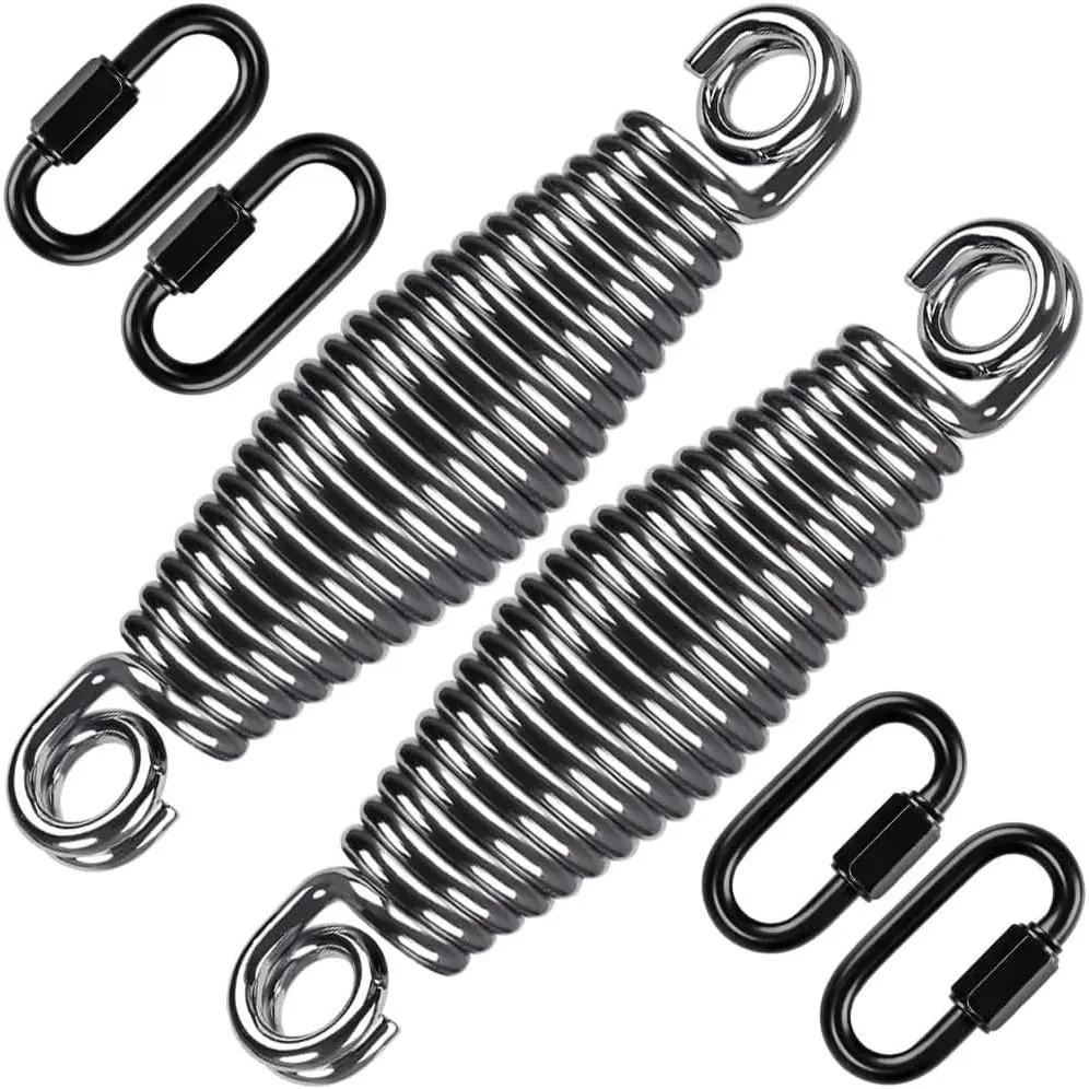 Heavy Duty Swing Springs for Hammock Chair, Porch Swing, Hammock Stands Mount, Innovative Conical Shape & Double Closed Ring Design Up to 400 lbs, w/Locking Carabiners(2 Pack)