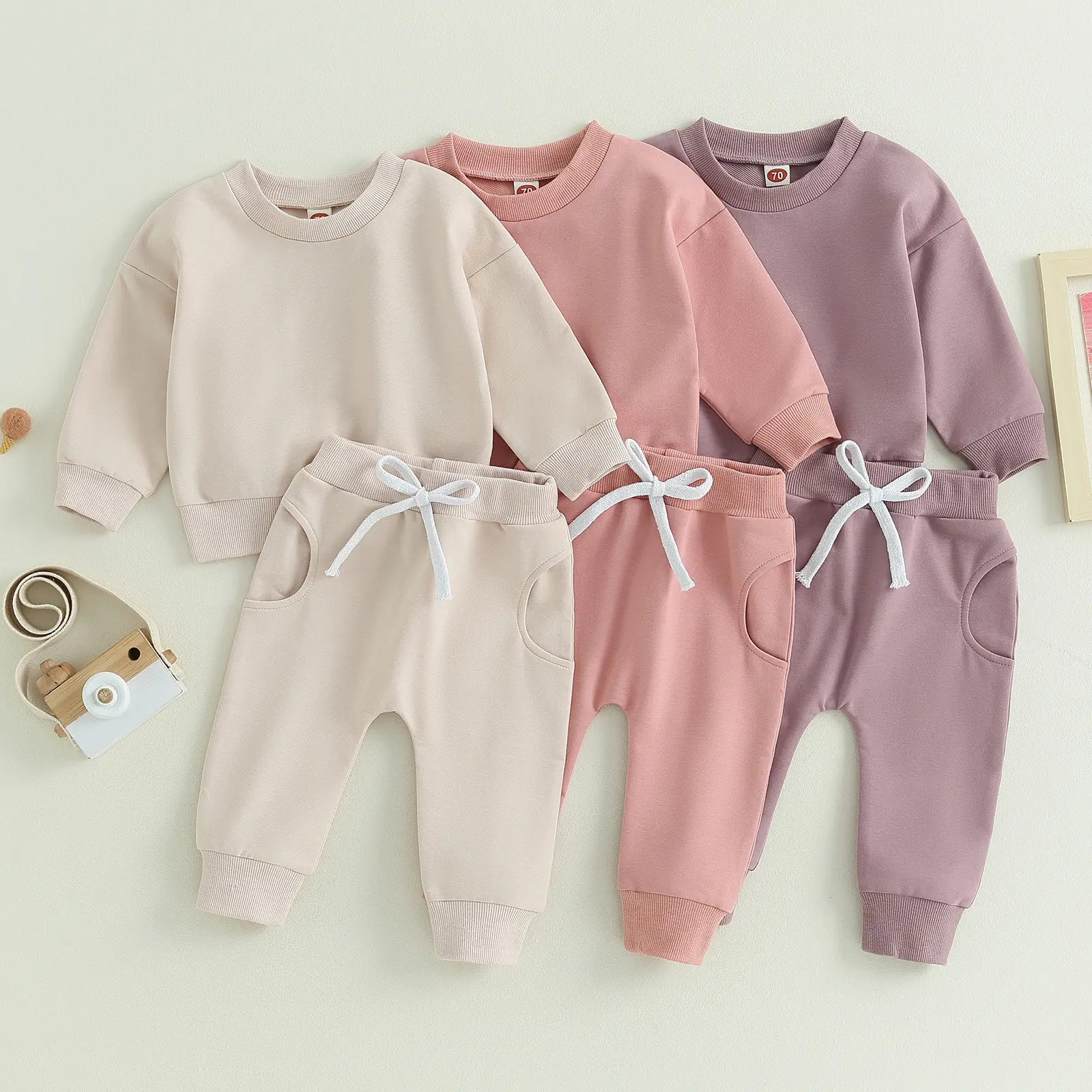 Ma&Baby Newborn Baby Girl Boy Outfits Solid Sweatshirt Long Sleeve T-Shirt Tops Jogger Pants Set Toddler Sweatsuit Fall Clothes