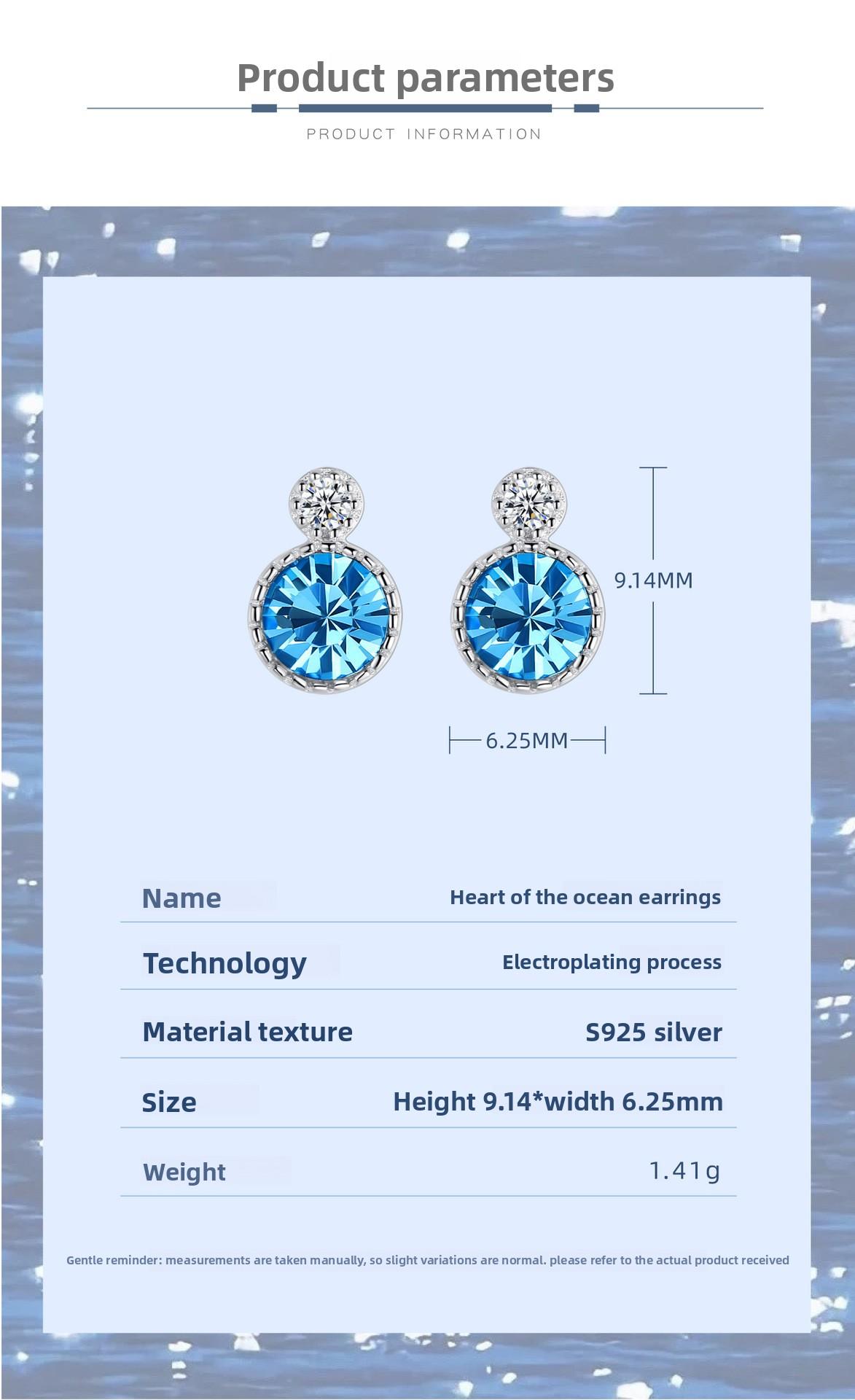 Heart of the Ocean S925 Sterling Silver Earrings |         Light Luxury Geometric Diamond-Encrusted Earrings, Premium Crystal Ear Jewelry, Gift