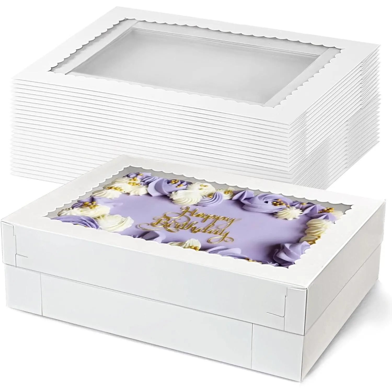 12 count Cake Boxes with Window White Bakery Boxes Large  Box for Donuts Cookies Dessert Cupcakes Pastry Baking Pie Packaging (12 * 8 * 4in)