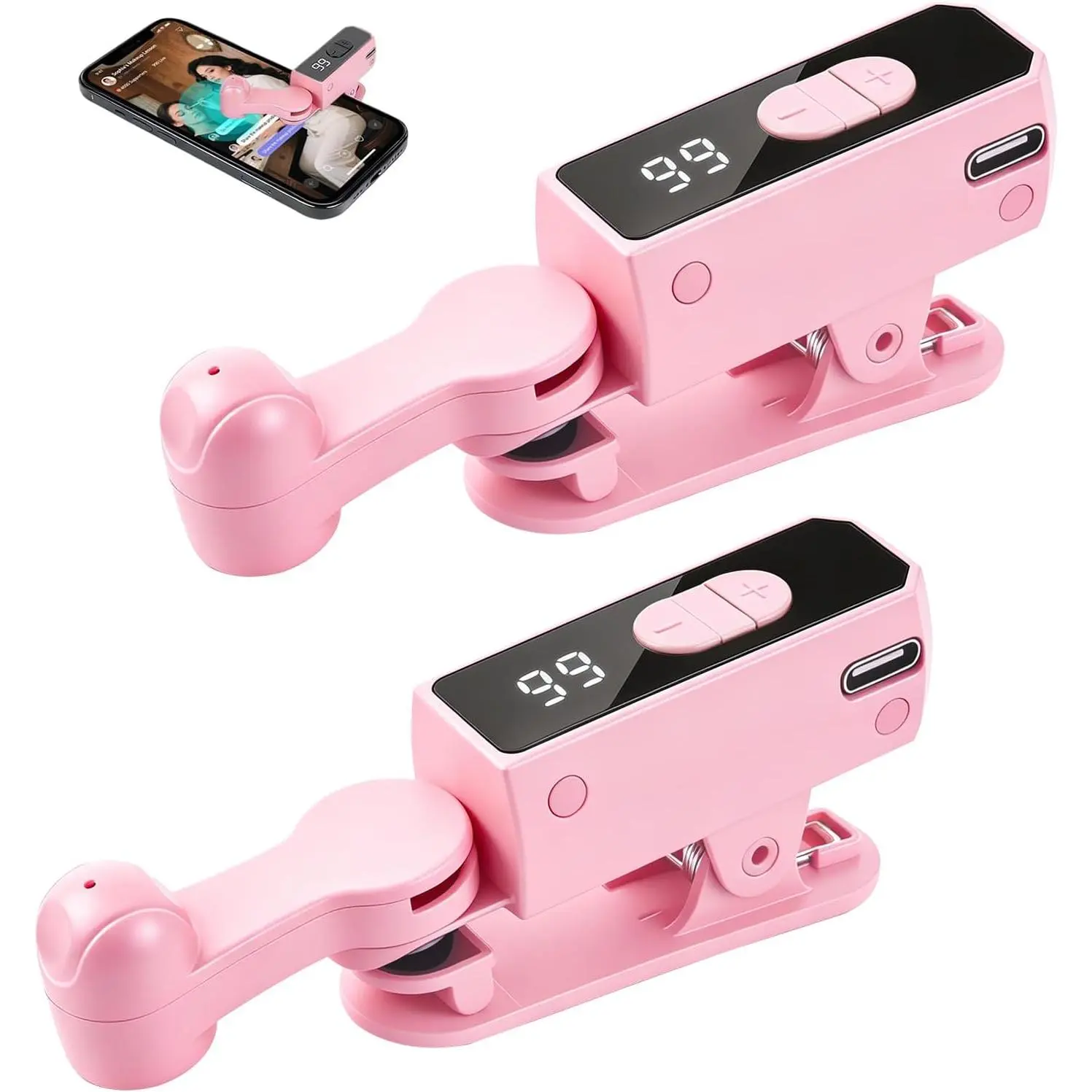 Pink 2-Pack Rechargeable Wireless Auto Clicker Accessories - Smartphone/Cellphone/Mobile Screen Tapper with 107 Adjustable Speeds for TikTok, Games, Selfie Needs - Compatible with iPhone, iPad, Android