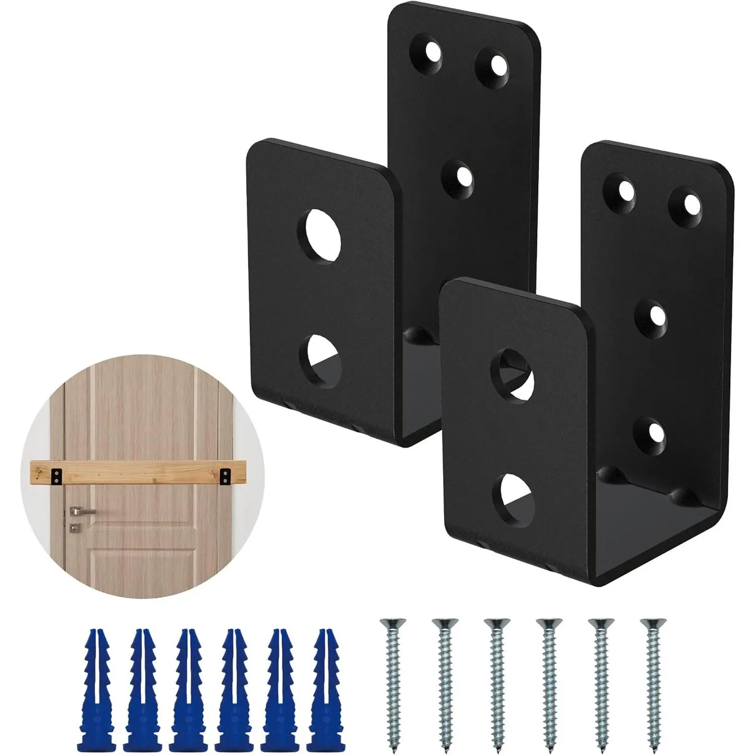 2 Pack Black Door Barricade Brackets – Heavy Duty 2x4 U Bracket Door Brace Reinforcement Plates with Screws, Wall Mount  Bar Holder for Front Door Safety, Anti-Rust Steel, Easy Install