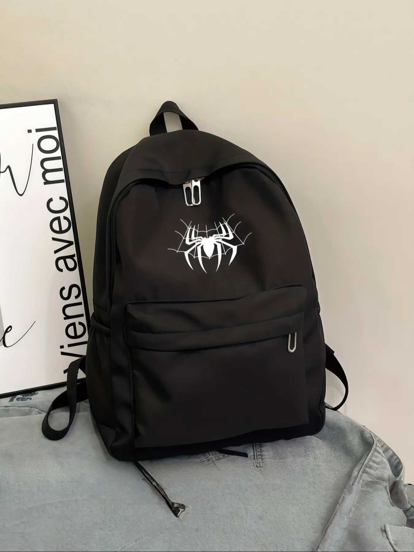 Spider Pattern Backpack, Cartoon Design, Casual Style, Nylon Material, Durable & Easy to Clean, Perfect for Daily Use, Lightweight Casual Daypack, Carry Backpack