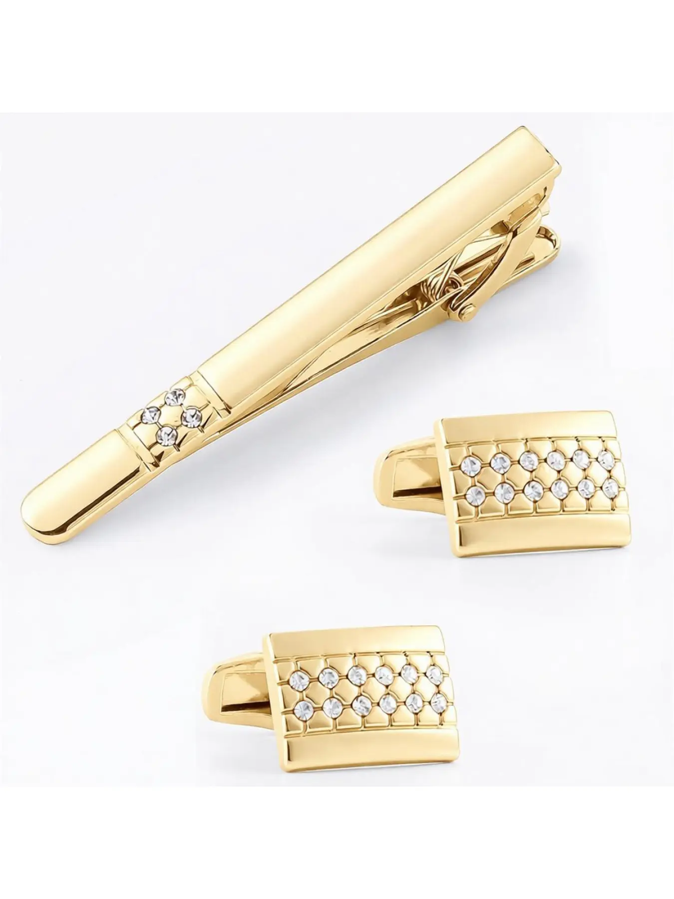 Fathers Day Gift for Men, 3-Piece Rhinestone Crystal Cufflinks & Tie Clip Set, Inlaid Diamond Formal Suit Accessory with Premium Gift Box, Elegant Business Jewelry for Dad, Husband, Birthday, Wedding & Anniversary Present