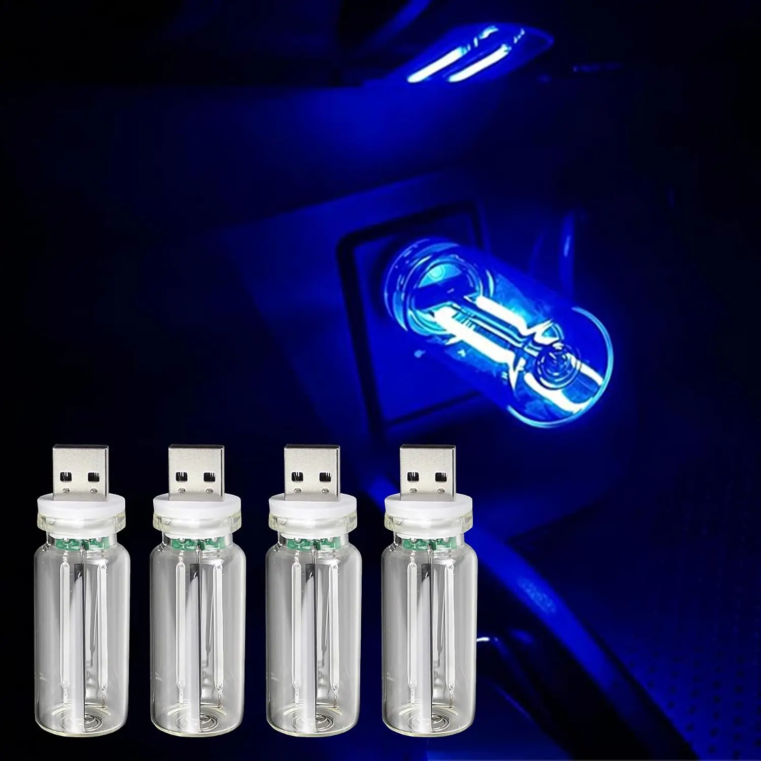 2 count USB  Lights,  Control Adjustable LED Atmosphere Lamp Bulb, Portable Mini Night Light Bottle Lamp for Interior Decor,  for   (Blue)