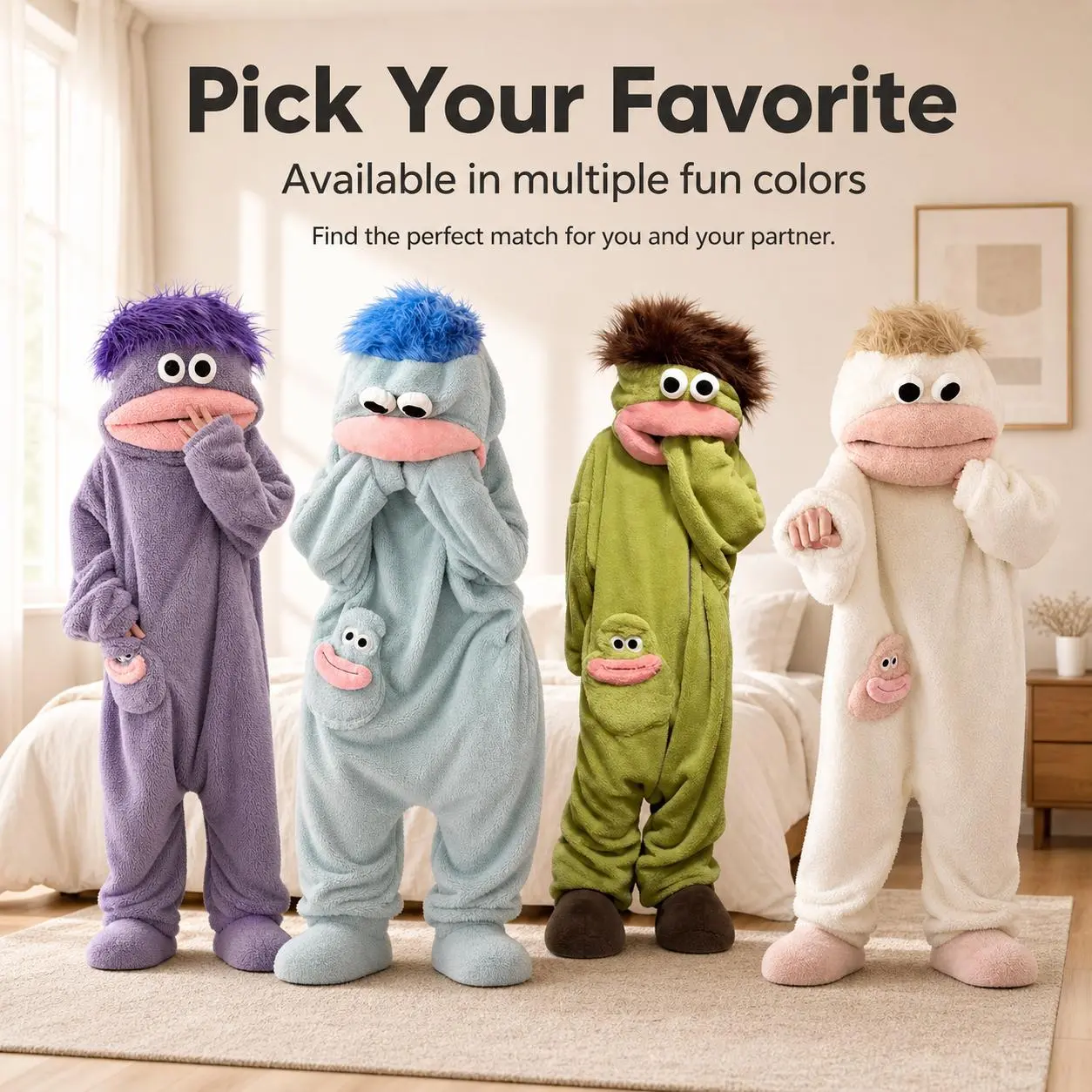 Funny Ugly Cartoon Creature Onesie Pajama 3 Piece Set with Plush Foot Covers & Giant Novelty Comb Thick Fluffy Coral Fleece Adult Cosplay Loungewear for Halloween Sleepover Funny Video Shooting Aesthetic Blue, Loose Fit, Full Length