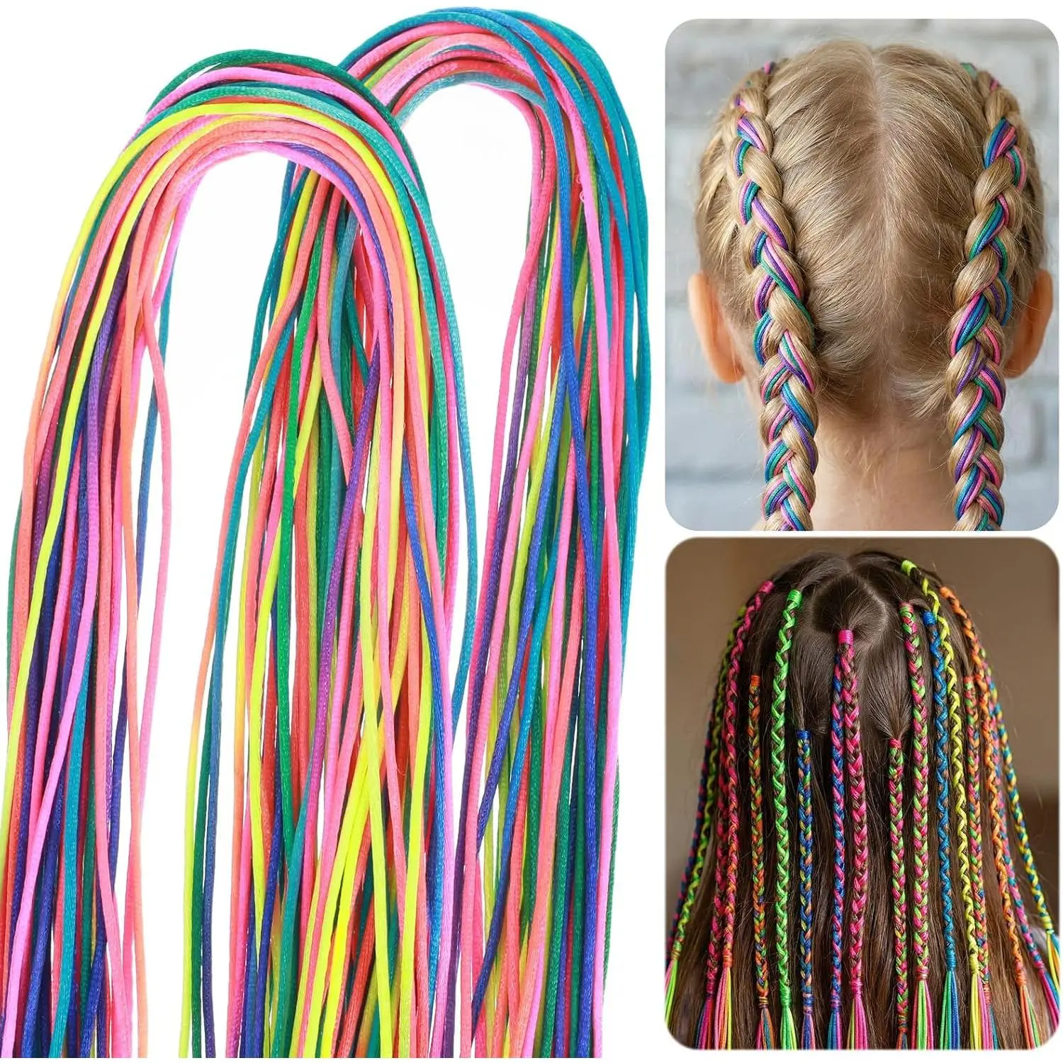 64 count Hair Strings for Braids Colorful Hair Wrap String | Hair Wrap String for Braids  Rainbow Hairs Rope for Girls Halloween Hairs Styling Accessories Women Ponytail Braids