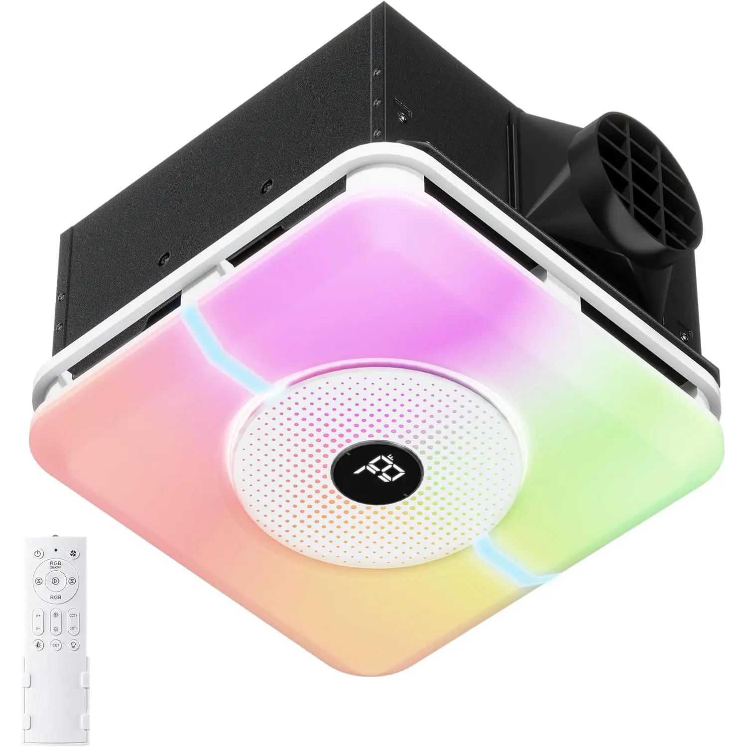VallisCo 160 CFM Quiet Bathroom Ceiling Exhaust Fan with Bluetooth Speaker, RGB Light, Remote Control, 3 Dynamic RGB Lighting Modes, 2800K-6200K Dimmable Light, Nightlight, 110V