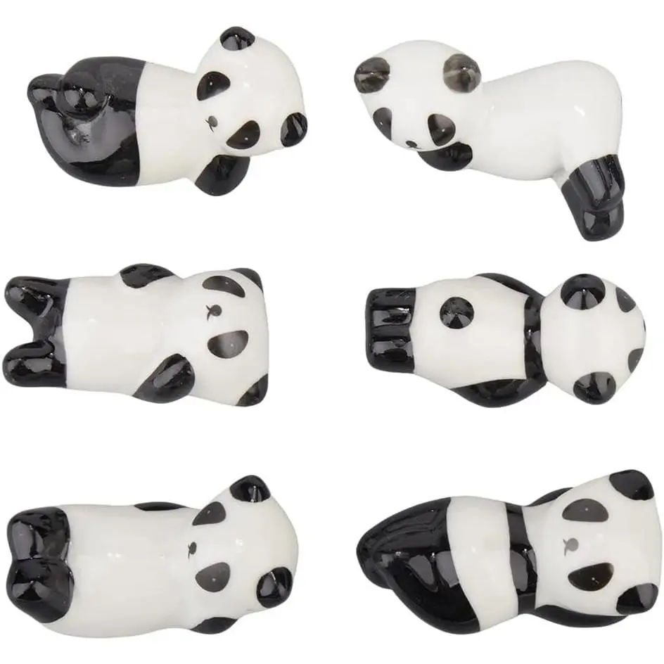 6 Styles Ceramic Panda Chopstick Rest Holder Set Black White Cute Chinese Animal Chopstick Stand Rack Pen Holder Portable Washable Reusable for Kitchen Supplies Cooking Utensils Tableware