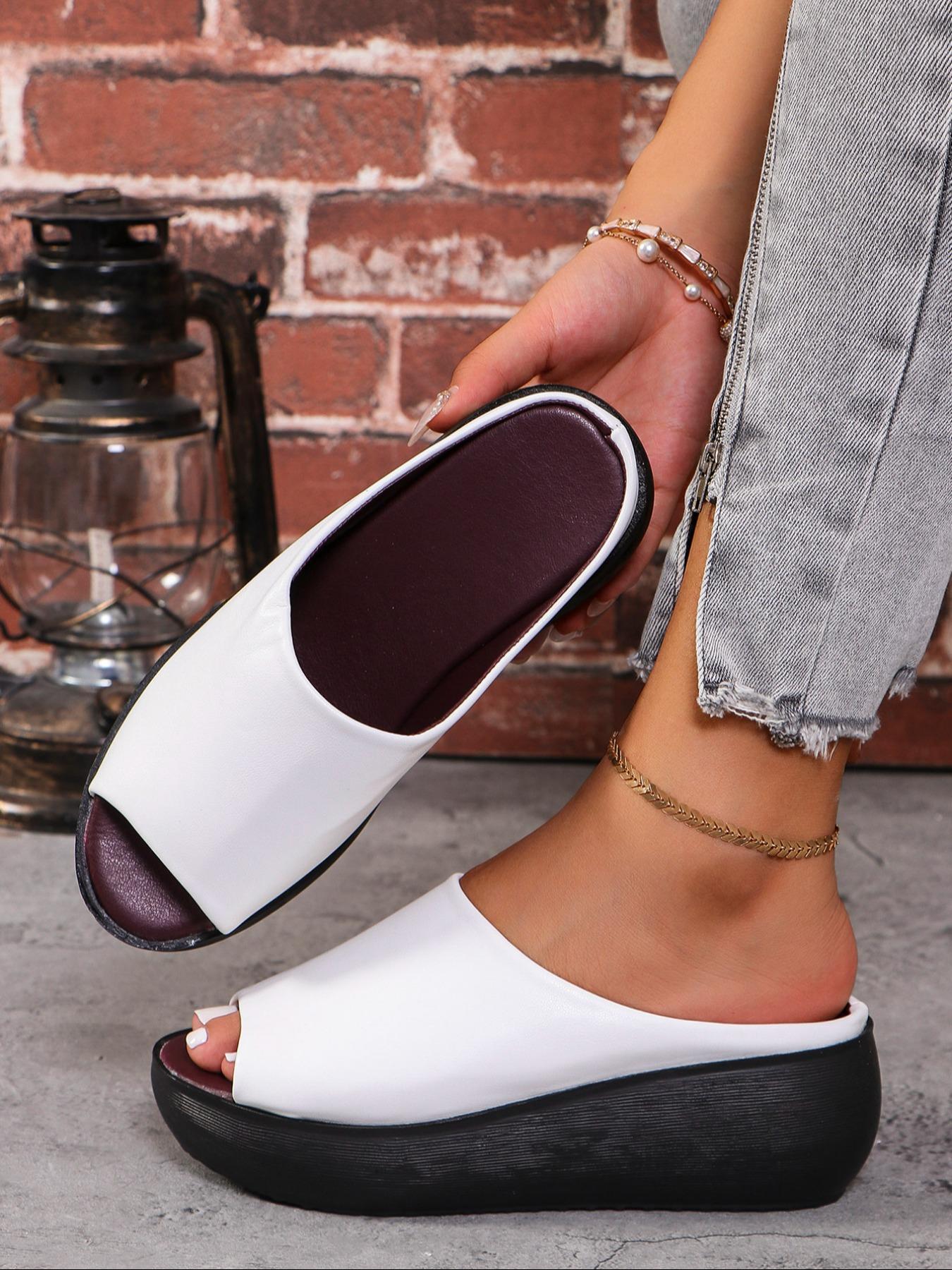 Women's Fashion Leopard Print Slip on Peep Toe  Wedge Sandals, Casual Comfortable Wedge Sandals for Summer, Female All-match Round Toe Sandals for Daily Wear, PU Leather Sandals