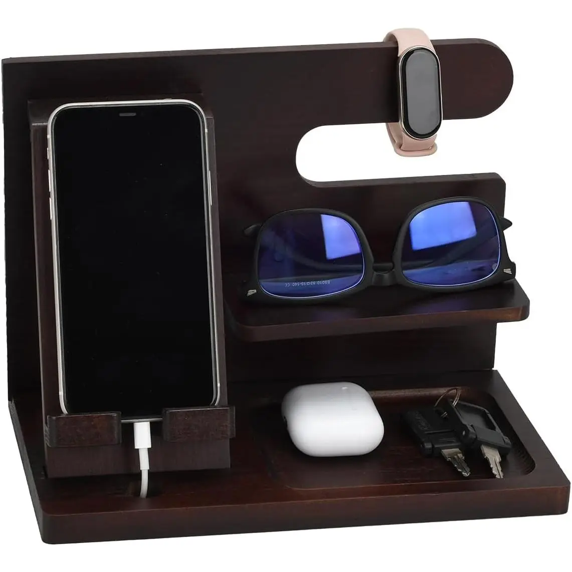 Wood Phone Docking Station,Bedside Table Organizer,Nightstand Organizer,Charging Station Organizer,Birthday Gifts for Men (Brown)