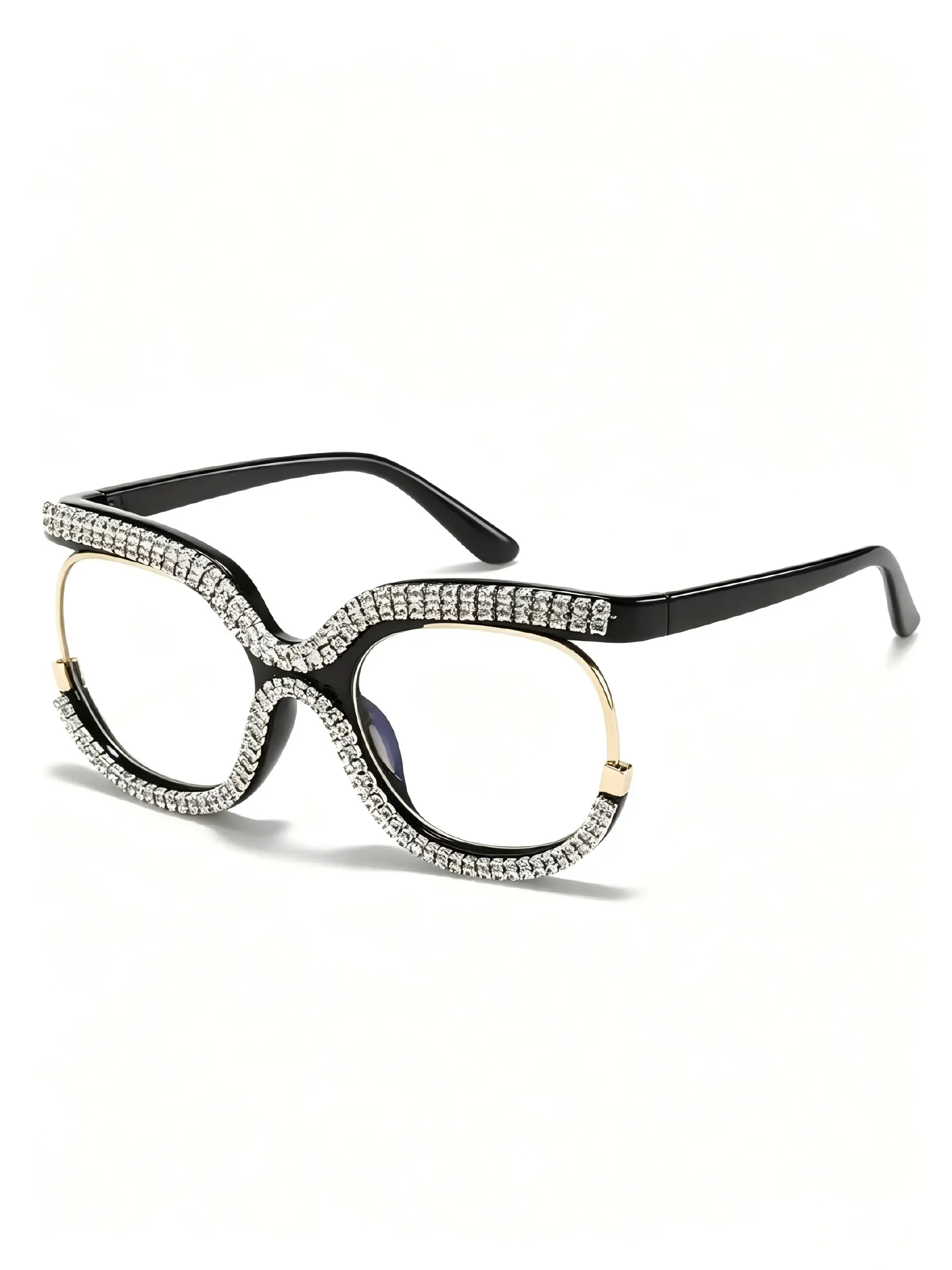 [luxe] 2026 New European and American Style Rhinestone Owl Large Frame Glasses, Trendy Plano Mirror, Fashion Eyewear