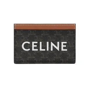Celine Triomphe Canvas and Lambskin Card Holder for Women in Brown