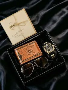 Men's Fashion Quartz Watch Accessories Set with Wallet and Sunglasses, Elegant Gift Box and Card, Perfect for Business Casual Wear, Birthday, Father's Day, Valentine's Day Gift