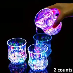 Multicolor LED Glowing Wine Glasses, Liquid Activated Flashing Drinkware for Parties & Events, Stylish Drinkware, Set of 2 Colorful LED CupsAB19Wild Motion