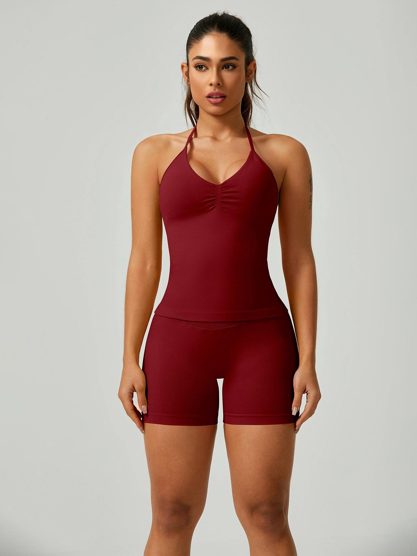 Women's Solid Cami Top & High Waist Skinny Shorts Sportswear Set, Breathable Comfortable Seamless Sports Set for Yoga Gym Workout Running, Ladies Summer Sportswear, Yoga Clothes Set