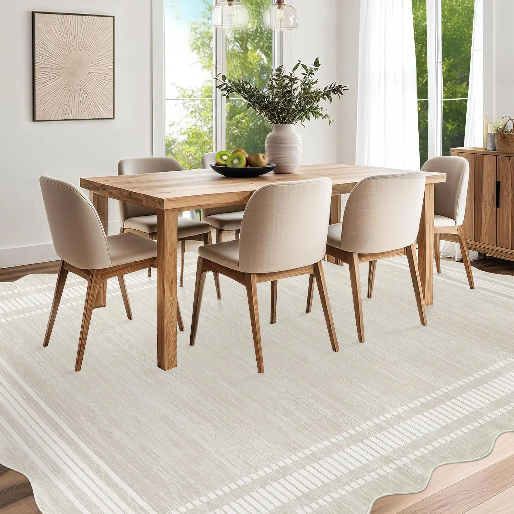 GARVEE Scalloped Edge Area Rug, 10x13 Indoor Use Washable Rug for Living Room