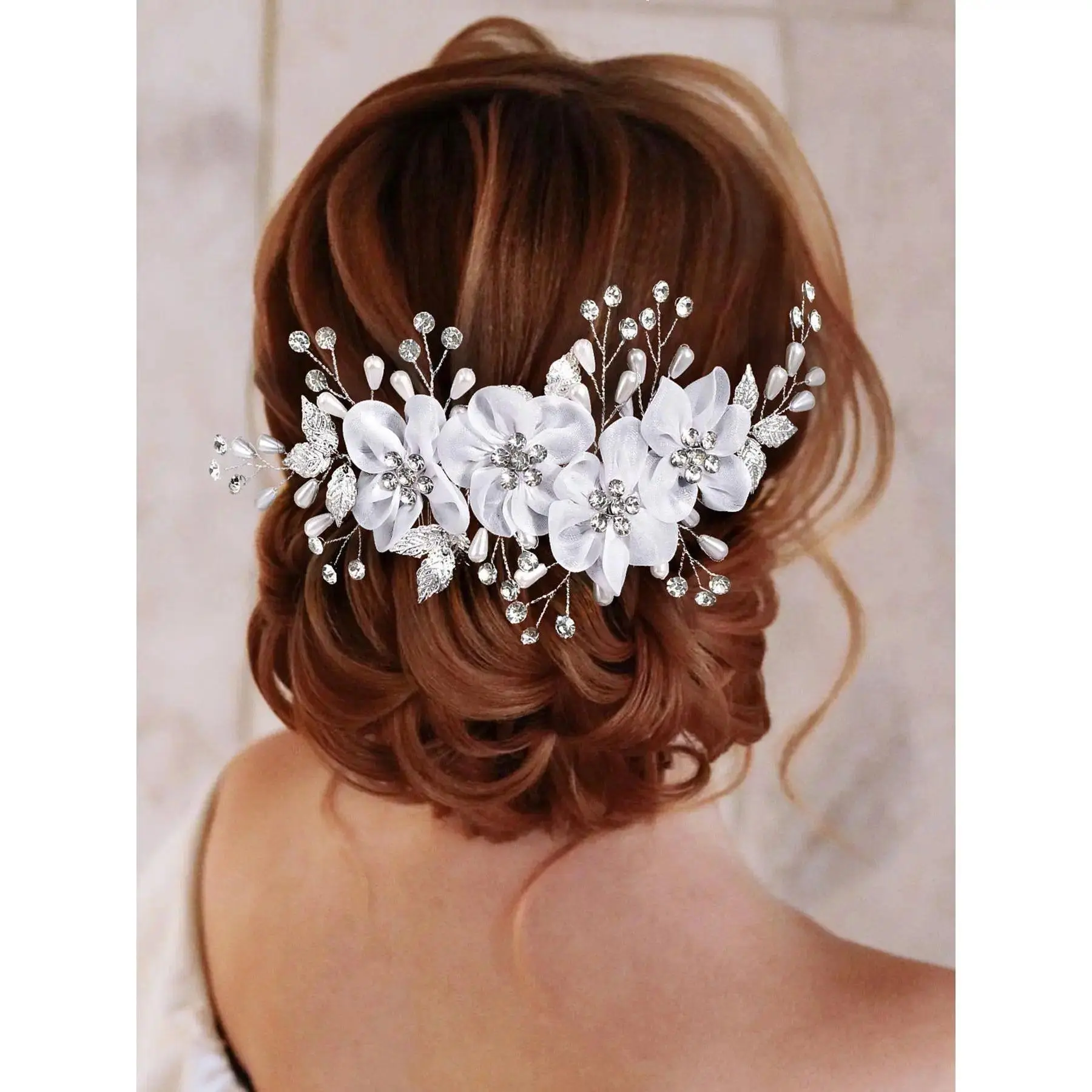 Elegant Pearl & Rhinestone Bridal Hair Comb, Luxury Floral Wedding Hair Piece, Sparkly Crystal Flower Hair Accessory for Bride, Boho Romantic Headpiece for Wedding, Prom, Engagement, Bridal Shower & Formal Events