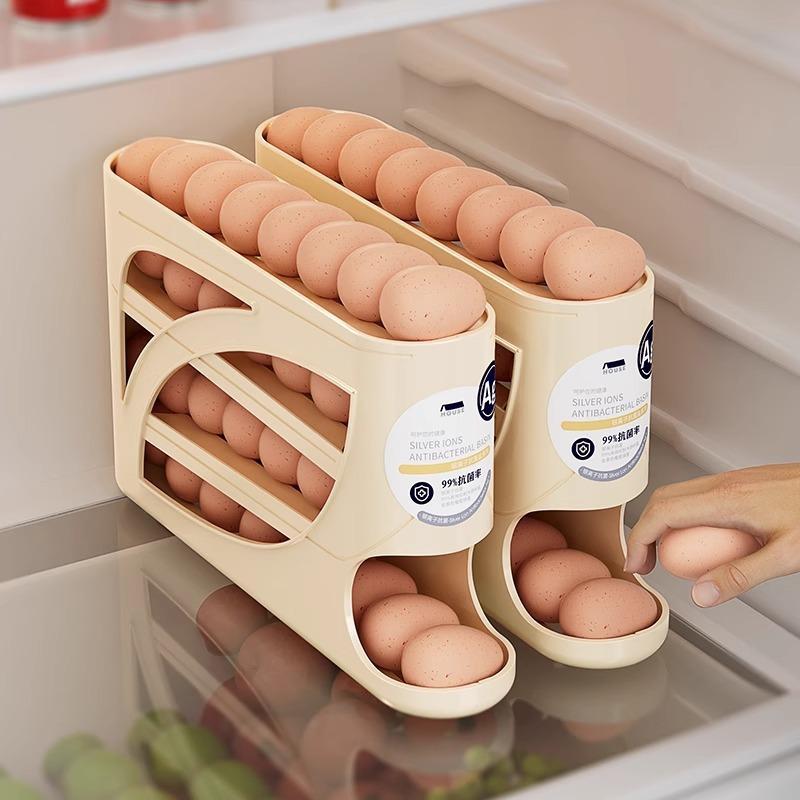 Stackable Egg Storage Box for Refrigerator, Refrigerator Organizer, stackable fridge organizer, Automatic Slide-Out Design, Space-Saving Large Capacity, Transparent PP Material