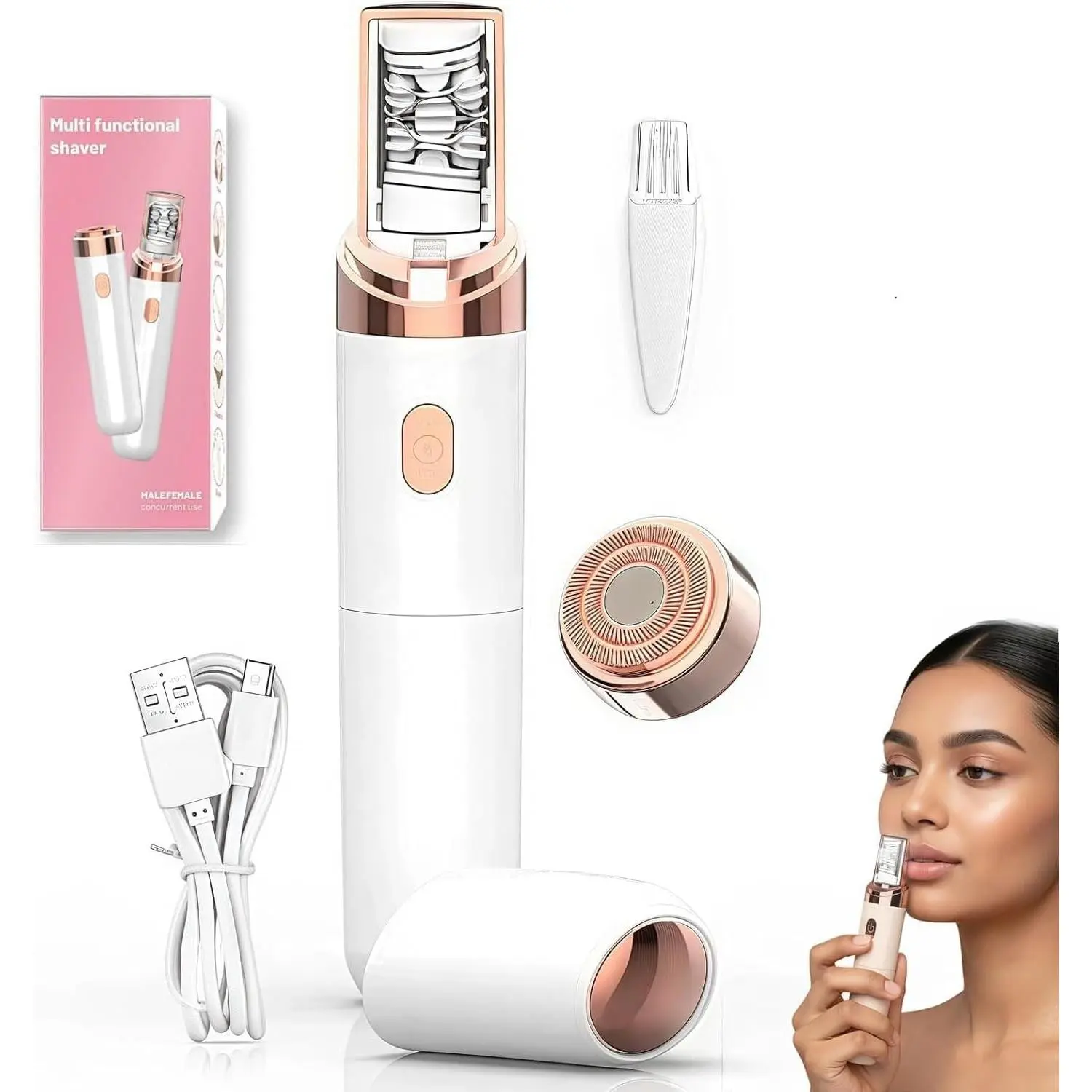 Pro 3.0 Women Face Epilator - 2-in-1 Gentle Root Removal for Coarse & Fine Hair,2026 New Upgrades Rechargeable Shaver Electric Depiladora for Face/Legs/Bikini Smooth Skin (White)Gift