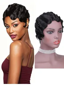 Vintage Voluminous Side Part Wig, Curly Wave Style, 100% Human Hair, Short Layered Curl, Perfect for Women, Natural Look, No Shedding