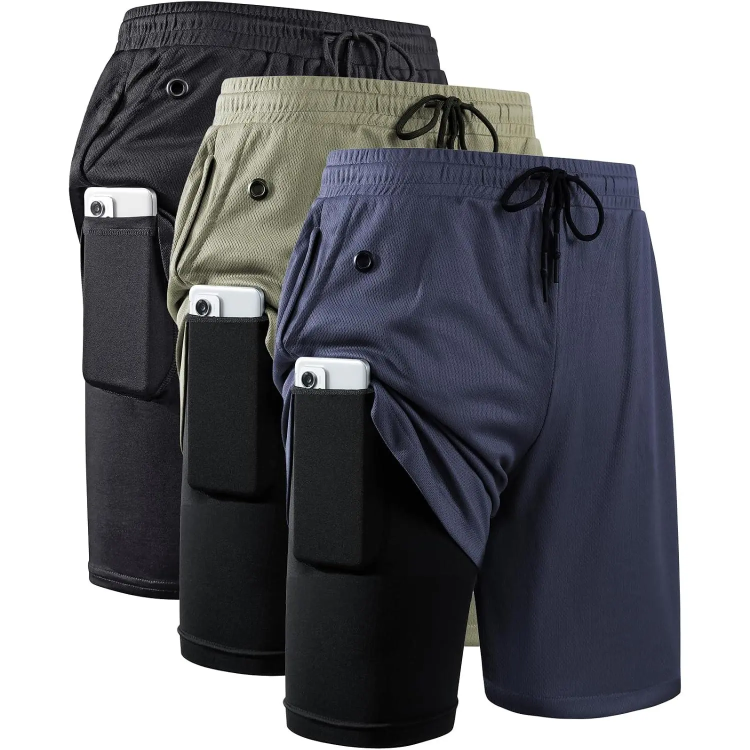 3‑Pack Men's 2‑in‑1 Running Shorts 7 Inch, Athletic Workout Shorts with Compression Liner & Phone Pocket, Lightweight Quick‑Dry Gym Training Shorts for Daily Sports