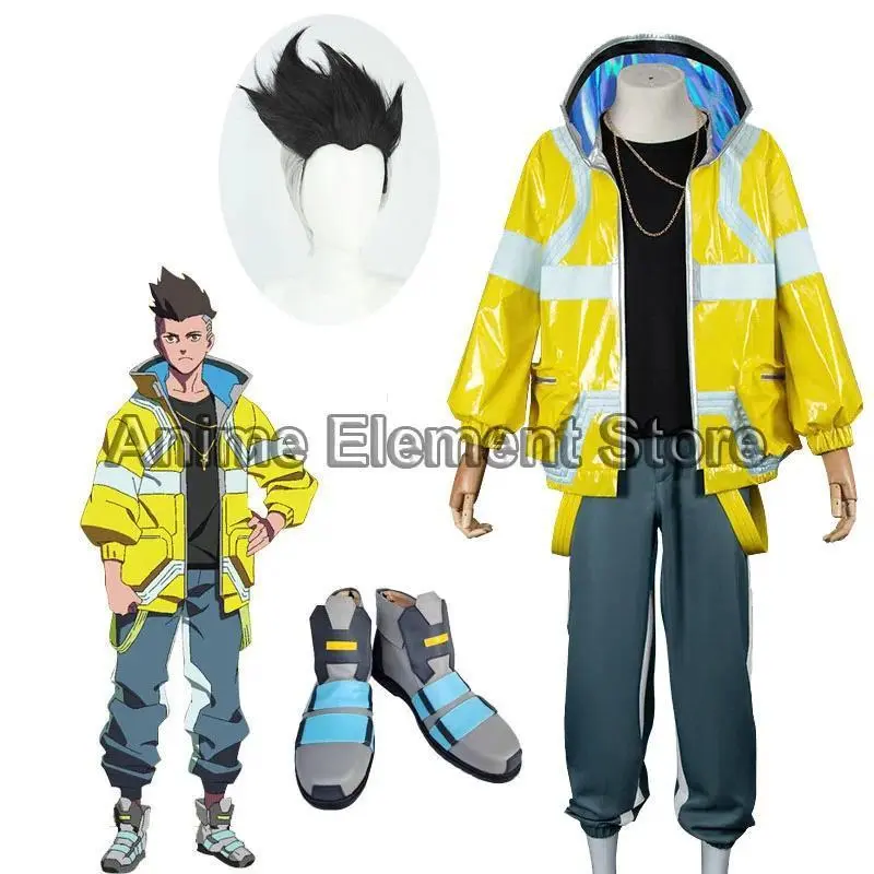 Anime Cyberpunk Edgerunners David Martinez Cosplay Costume Stand Collar Jacket Hoodie Zipper Coat Pants Punk Adult Men Halloween