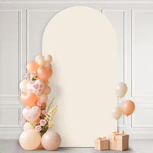 Wedding Arch Backdrop Cover 7.2FT Arch Covers Fitted Stretchy Spandex Round Top Stand Backdrop Cover for Wedding Banquet Ceremony Birthday Party Baby Shower Event Decoration,Beige