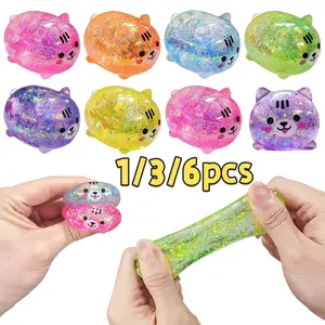 Cats Shape Stress Ball Relief Toy Set, Soft Candy Cat Squeeze Toys, Multiple Colors, Basket Filler, Party Gift, Random Shipping