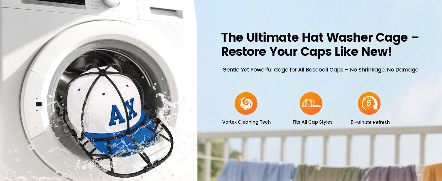 Hat Washer Cage 2-Pack - Baseball Cap Washing Machine & Dishwasher Safe Cleaner, Hat Cage for Washing Machine, Fits Adult/Kids Caps (Black)