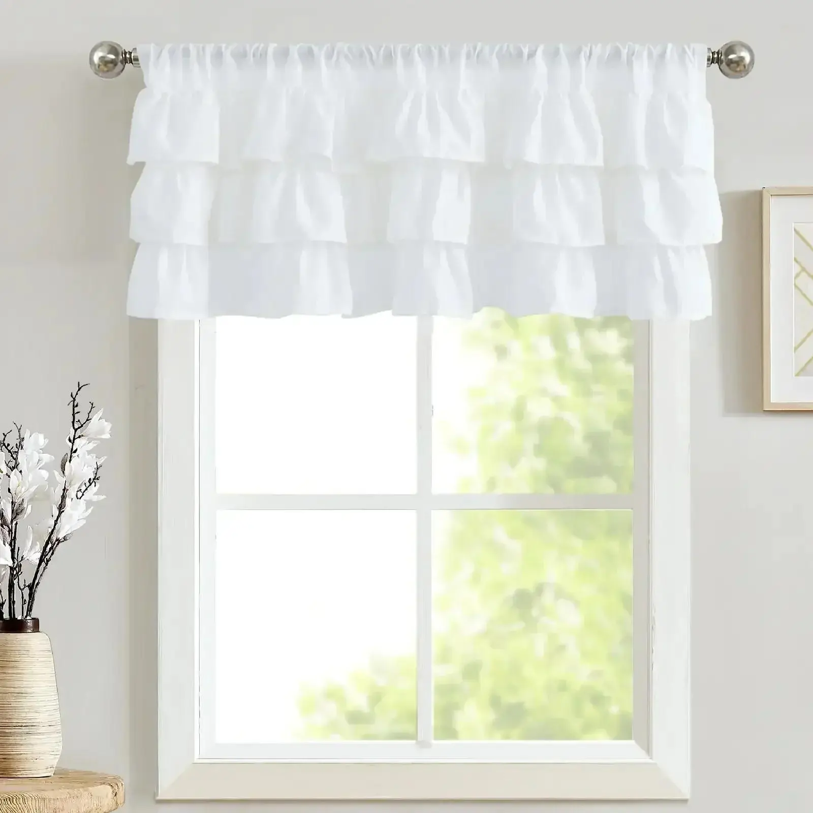 Layered Linen Ruffle Window Valance