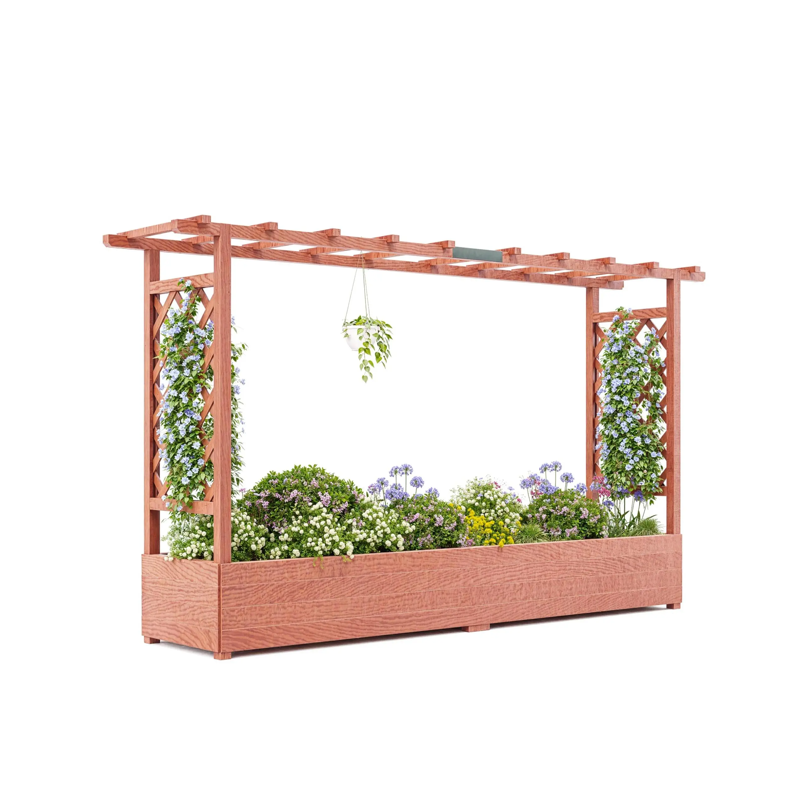 Garvee Elevated Wooden Raised Garden Bed with Trellis and Drainage – Freestanding Planter Box with Side Supports and Canopy for Climbing Plants, Vines, Flowers – Perfect for Patio, Balcony, Vertical Gardening – 45in