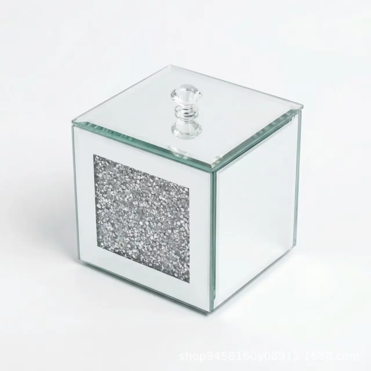 Glass Mirrored Jewelry Box with Crushed Diamond Decor, Trinket Organizer Box Luxury Rings Earrings Necklace Storage Keepsake Box Treasure Chest Case