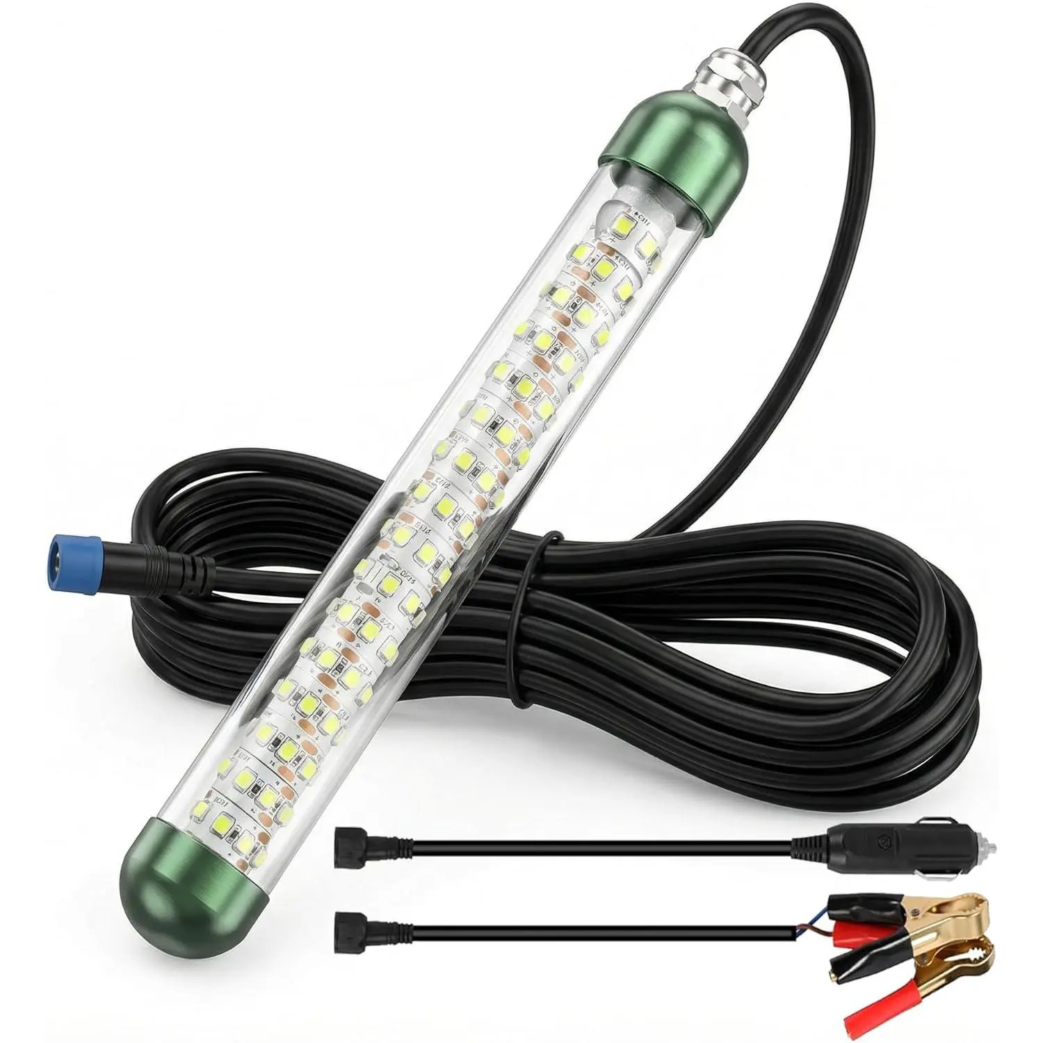 12V30W Underwater Fishing Light Max Power 50W Fish Attracting Light for Boat Docks Kayaks at Night, IP68 Submersible Green Light for Crappie Snook Squid Bait Catfish (16.4Ft Cable)