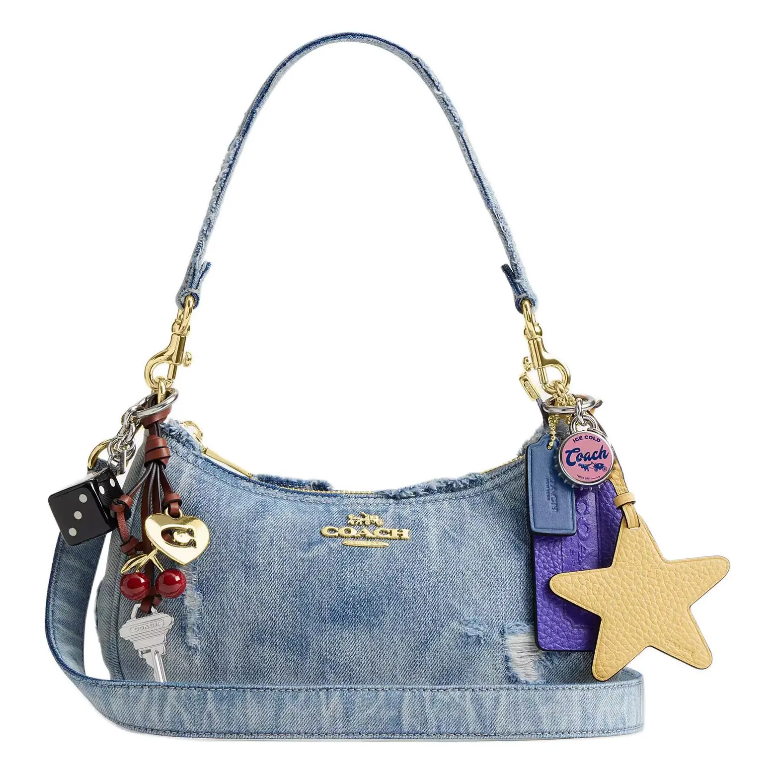 COACH Teri 25 Denim Crossbody Bag for Women with Star Charm and Logo, Medium Size, Light Indigo