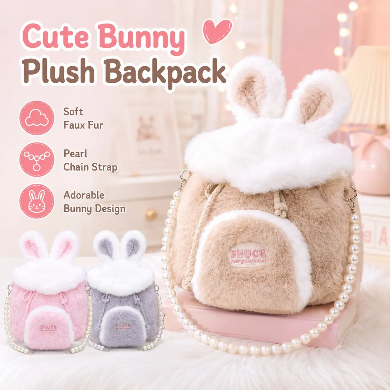 Cute Plush Women's Backpack, Single Shoulder Drawstring Bag, Gift Crossbody Purse, Stylish and Comfortable, Perfect for Daily Use