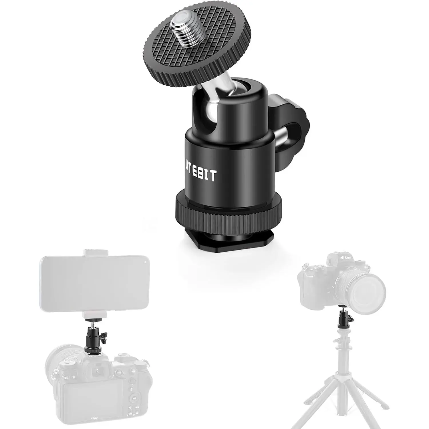 2-Pack 1/4" Swivel Metal Mini 12mm Ball Screw Tripod Mount - 360° Rotation Base Adapter, Camera Hot Shoe Accessories for DSLR Cameras, Tripods