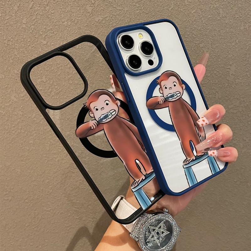 Compatible Case for iPhone 17 16 Pro Max 15 Plus 14 13 12 11 Curious George Brushing Aesthetic Print Shockproof TPU Lightweight Scratch Resistant Trendy Protection