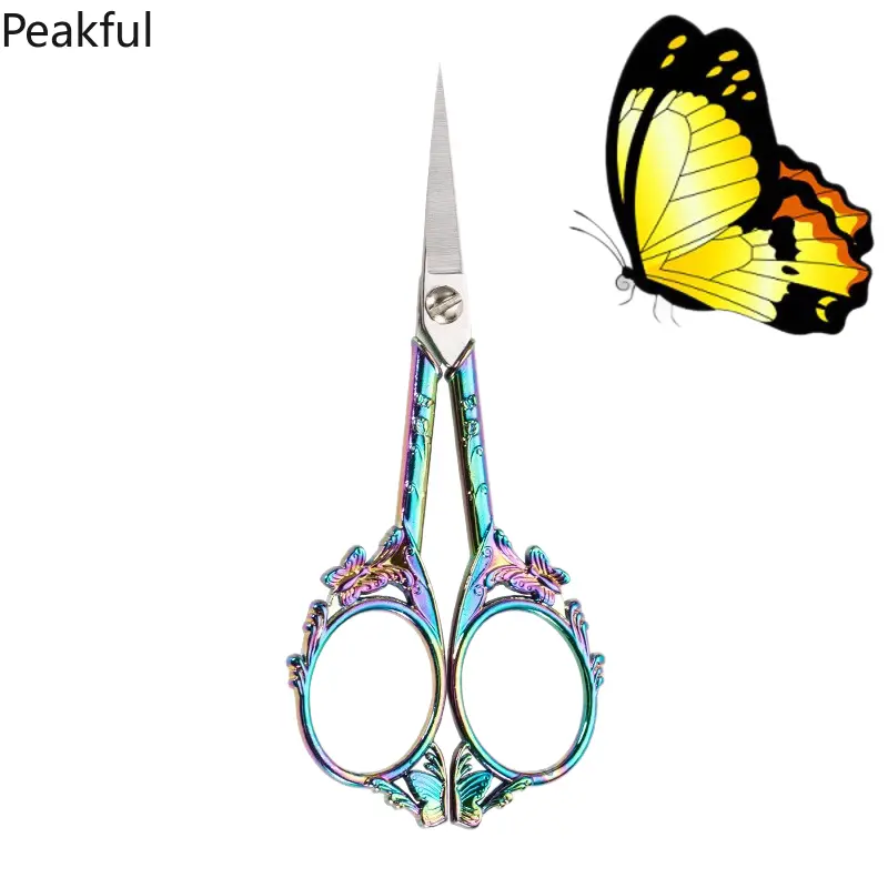 1-Count Retro Metal Crafting Scissors Small Precise Yarn Thread Snippers Butterfly Design Ribbon Cutter Tool for Artwork DIY Handicraft Supplies