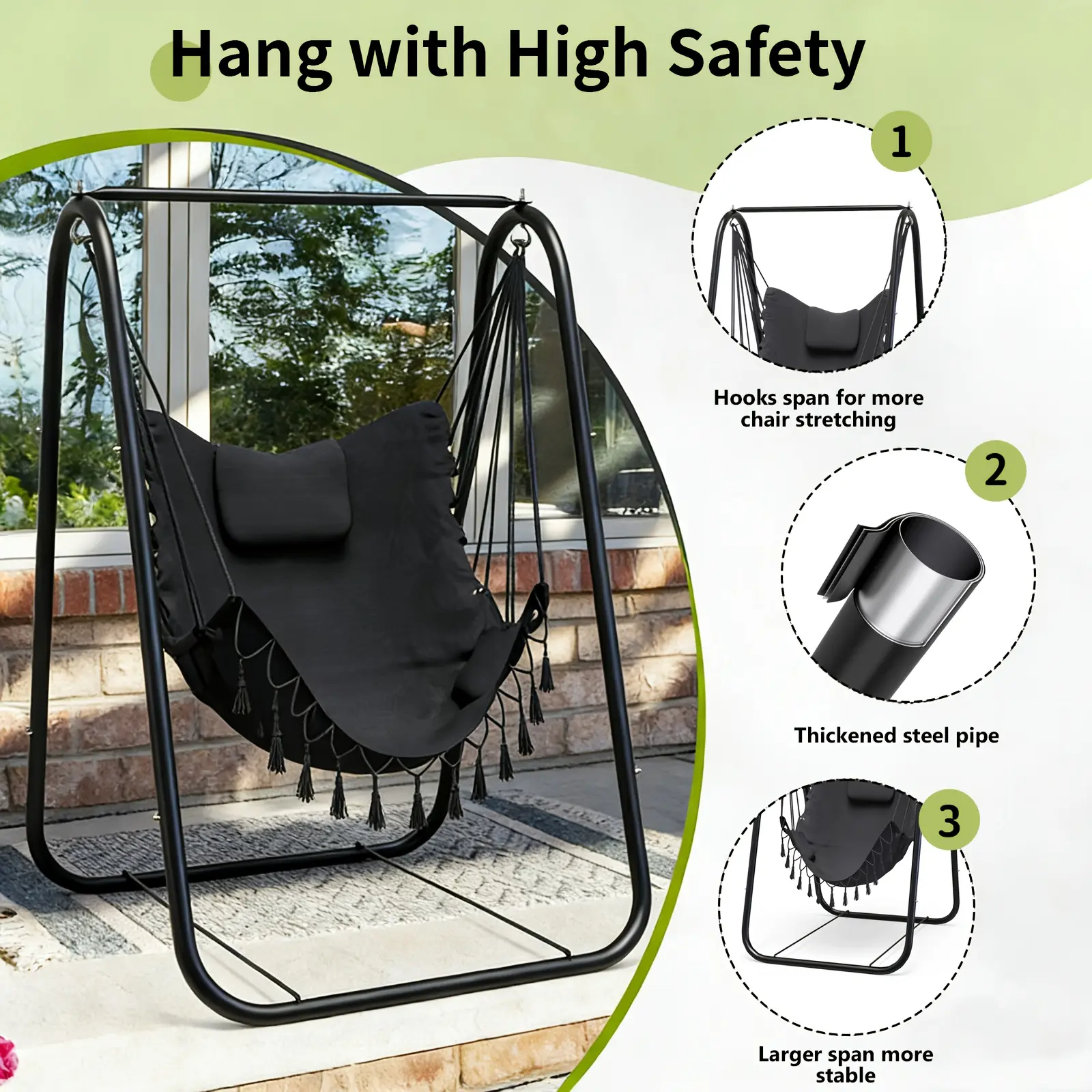 Outdoor Swing Chair with a Stand, Featuring a Robust Metal Hammock And A-Frame Design, Suitable for Patio, Garden, Or Poolside Use, Capable of Supporting Up to 350 Pounds, in Grey And Black