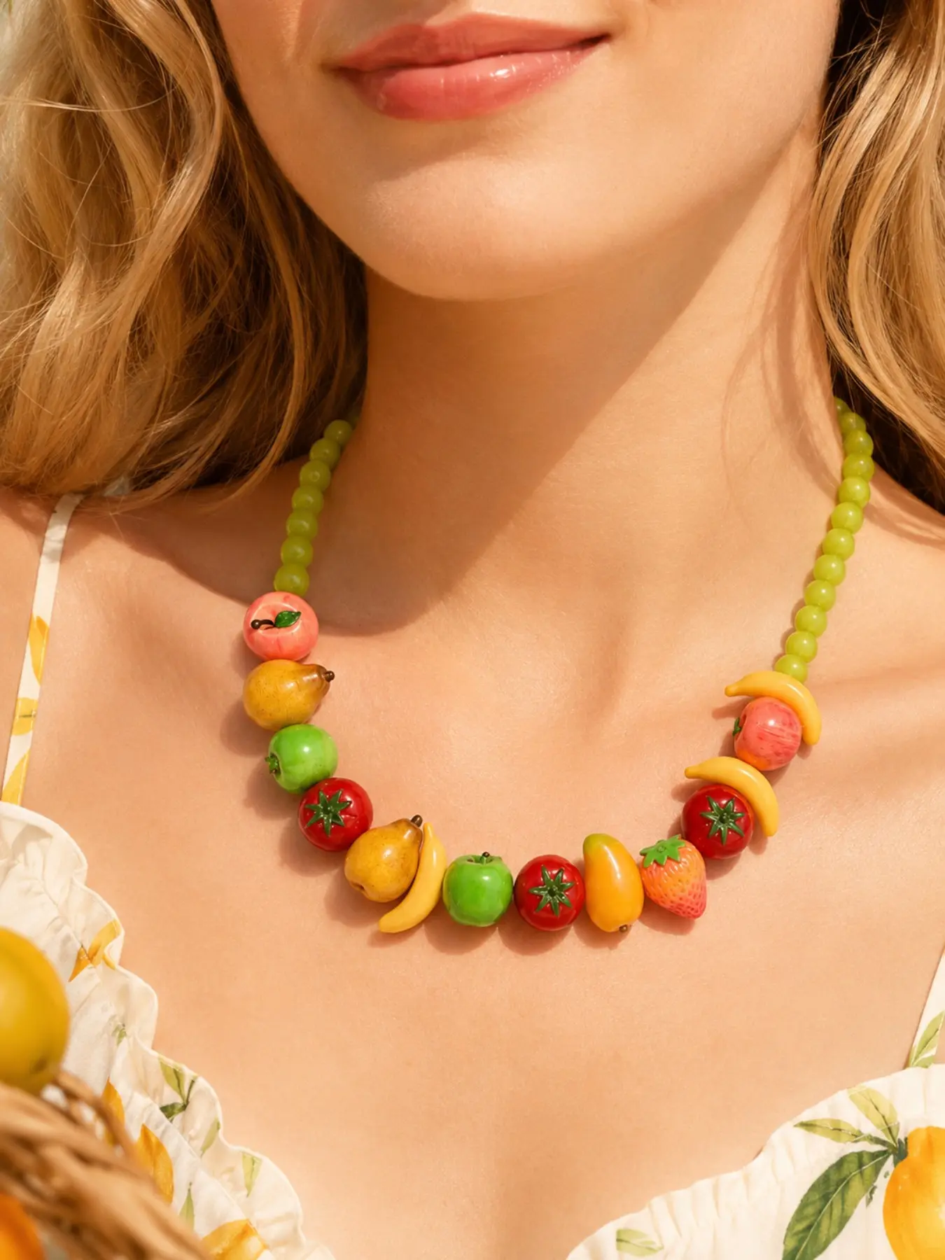 1PC Mixed Fruit Charm Necklace, Colorful Chunky Beaded Statement Necklace, Apple Banana Strawberry Fruit Jewelry, Y2K Summer Beach Vacation Accessory, Back to School Outfit, Wedding Guest Jewelry, Bridesmaid Gift, Holiday Gift