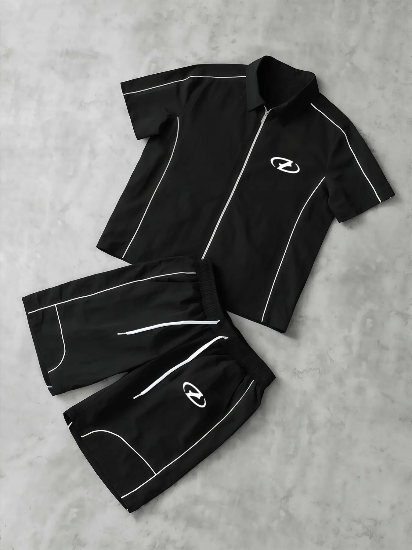 Men's Lightweight Windbreaker Two-Piece Set, 100% Nylon, Lapel Zip Short Sleeve Top, Loose Wide Leg Pants, Casual Sportswear, Fashion Summer Sportswear