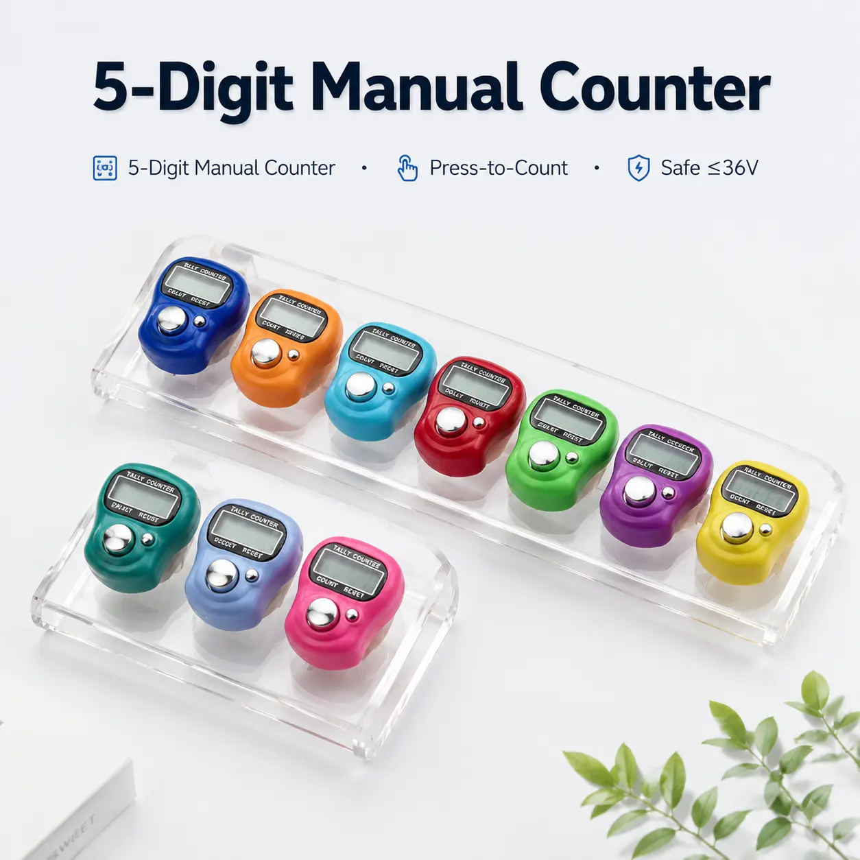 Five-Digit LED Manual Counter with Large Buttons for Easy Operation by Seniors and Children—Battery-Powered, Low-Voltage Safe Design (≤36V), Ideal for Classroom, Sports, Inventory, and Event Counting